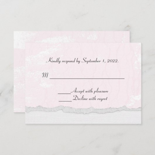ソフトなピンクの質感と破れた縁の枠 RSVP (正面/裏面)