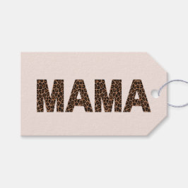 ソフトなピンクベージュの背景にヒョウ柄の「Mama」デザインが映えるバースデーギフトタグ ギフトタグ