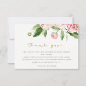 ソフトなフラッシュの花モモの水彩画 ブライダルシャワー サンキューカード (正面)