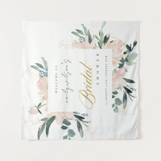 ソフトなブッシュの花の水彩画のウェディングシャワーの歓迎 タペストリー (正面)