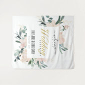 ソフトなブッシュゴールドの花水彩ウェディングウェルカム タペストリー (正面(横))