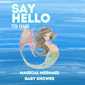 ソフトなブラウンのマーメイドベイビーシャワーの水彩テーマ 招待状