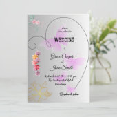 ソフトなブラック＆ホワイトのウェディングカード 花柄 招待状 (スタンド正面)