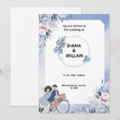 ソフトなブルーとホワイトの花柄イラストのウェディングスタイル セーブザデート (正面/裏面)