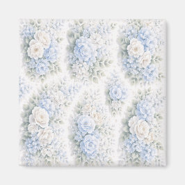 ソフトなブルーの花柄のエレガントな水彩画 マグネット
