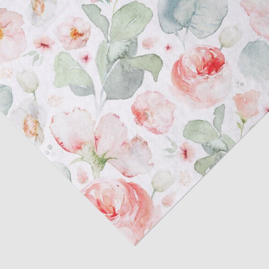 ソフトなライトピンクの水彩花の植物学 薄葉紙 (詳細)