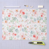 ソフトなライトピンクの水彩花の植物学 薄葉紙 (クラフト)