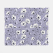 ソフトなラベンダーの花 白い花柄 フリースブランケット (正面(横))