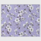 ソフトなラベンダーの花 白い花柄 ラッピングペーパー (フラット)