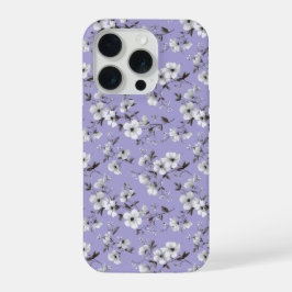 ソフトなラベンダーの花 白い花柄 iPhone 15 PROケース