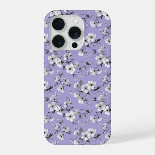 ソフトなラベンダーの花 白い花柄 iPhoneケース (裏面)