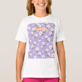 ソフトなラベンダーデイジーの花咲くガーリーなデザイン Tシャツ (正面)