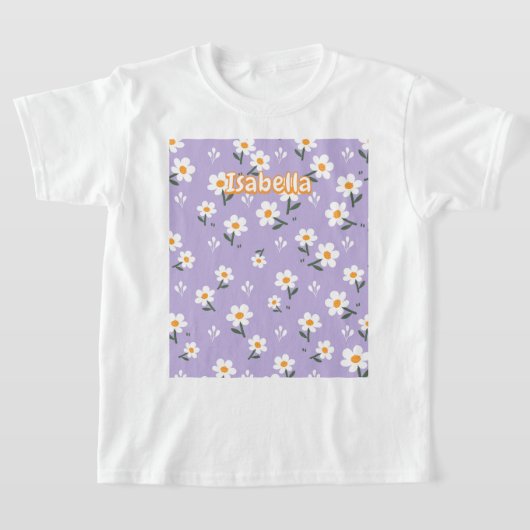 ソフトなラベンダーデイジーの花咲くガーリーなデザイン Tシャツ (レイダウン)