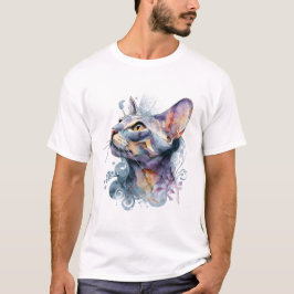 ソフトなラベンダー水彩猫の顔 夢のようなアート Tシャツ