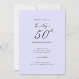 ソフトなラベンダー ミニマリスト 50歳の誕生日招待状 招待状