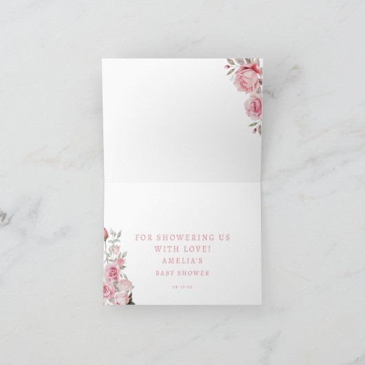 ソフトなローズのテディベア 赤ちゃんの女の子 サンキューカード (内部)