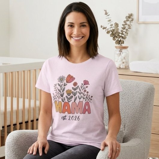 ソフトなワイルドフラワーママ設立年ボホーデザイン Tシャツ
