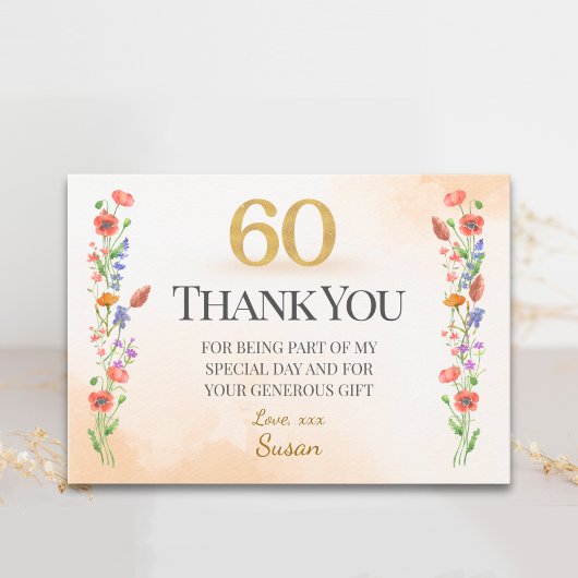 ソフトなワイルドフラワー 60歳の誕生日感謝 サンキューカード