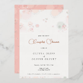 ソフトな優しさのティーローズ カップルシャワー 箔招待状