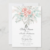 ソフトな春の夏の花と緑のベイビーシャワー 招待状 (正面)