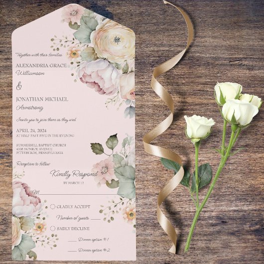 ソフトな春の色の花 オールインワン招待状