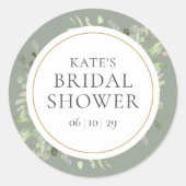 ソフトな春の葉のシルバーセージ ブライダルシャワー ラウンドシール (正面)