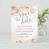 ソフトな桜色の花のウェディング・セーブ・ザ・デートカード 招待状 (スタンド正面)