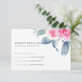 ソフトな桜色の青い花の水彩リース　お返事お願いします 出欠カード (スタンド正面)