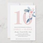 ソフトな桜色の青い花の10周年記念 招待状 (正面)