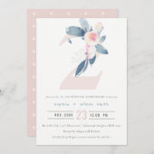 ソフトな桜色の青い花の2周年お祝い 招待状 (正面/裏面)