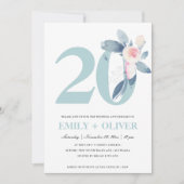 ソフトな桜色の青い花の20周年記念 招待状 (正面)