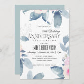 ソフトな桜色の青い花の25周年記念 招待状 (正面/裏面)