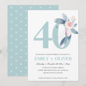 ソフトな桜色の青い花の40周年記念アイテム 招待状 (正面/裏面)