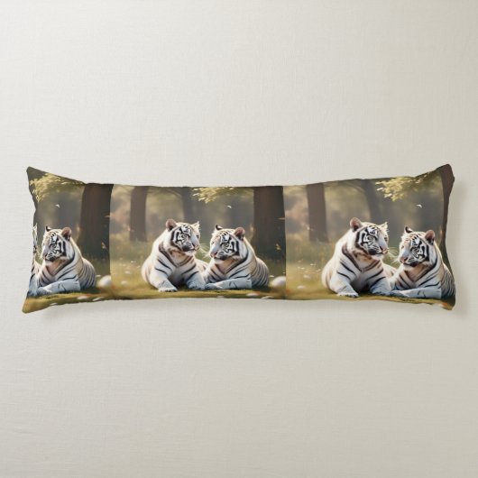 ソフトな森の光の中の白い虎 - エレガント ボディピロー (正面)