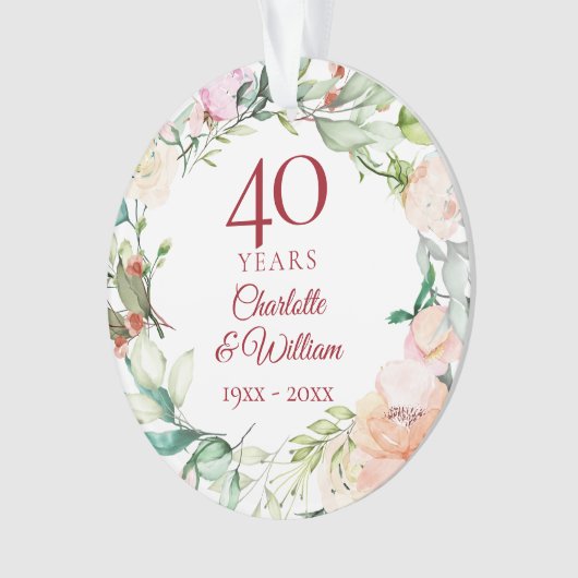 ソフトな水彩の葉 40周年記念写真 オーナメント (正面)