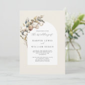 ソフトな水彩コットンとユーカリのウェディング 招待状 (スタンド正面)