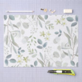 ソフトな水彩ボタニカルグリーン ユーカリ 薄葉紙 (クラフト)