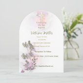 ソフトな水彩画とゴールドのクロス 洗礼招待状 招待状 (スタンド正面)