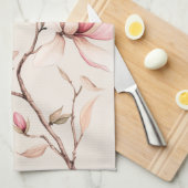 ソフトな水彩画のマグノリアの花がエレガント キッチンタオル (四つ折り)