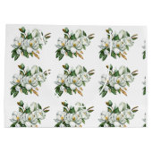 ソフトな水彩画のマグノリア柄 ブルー ラージペーパーバッグ (裏面)