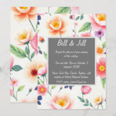 ソフトな水彩花イラストと白背景のウェディング 招待状 (正面/裏面)