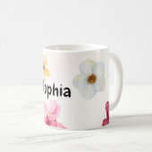 ソフトな水彩花柄の名入れマグカップ コーヒーマグカップ (正面右)