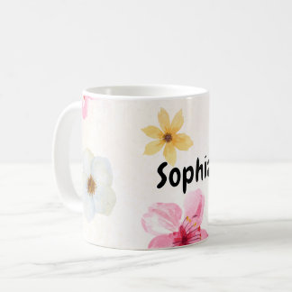ソフトな水彩花柄の名入れマグカップ コーヒーマグカップ