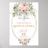 ソフトな淡いピンクの花 15歳の誕生日ウェルカムサイン ポスター (正面)