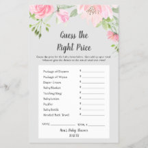 ソフトな灰色の背景にブラッシュピオニーとグリーンの水彩画　予想価格ゲーム