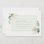ソフトな緑の水彩花のRSVP返信カード 招待状 (裏面)