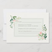 ソフトな緑の水彩花模様のRSVP返信カード 招待状 (裏面)