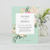 ソフトな芍薬のゴールド幾何学アクア水彩結婚式 招待状 (スタンド正面)