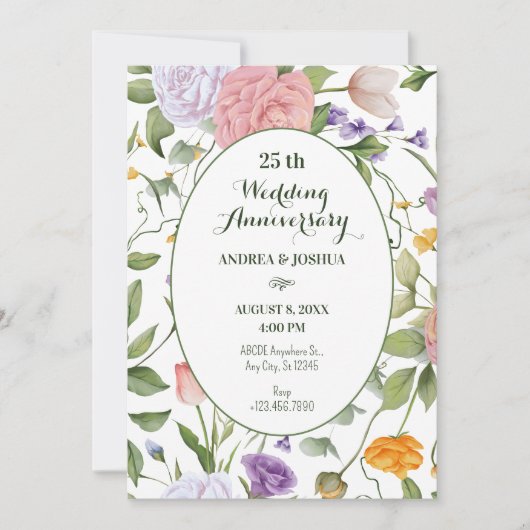 ソフトな花の結婚記念日 招待状 (正面)