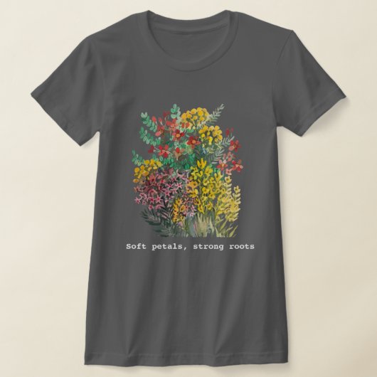 ソフトな花びら、強い根、水彩の花 Tシャツ (レイダウン)